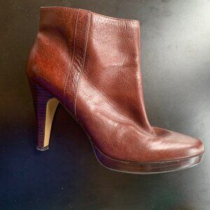 NINE WEST BROWN LEATHER PLATFORM ANKLE BOOTS BOOTIES ALMOND TOE SEXY 4"